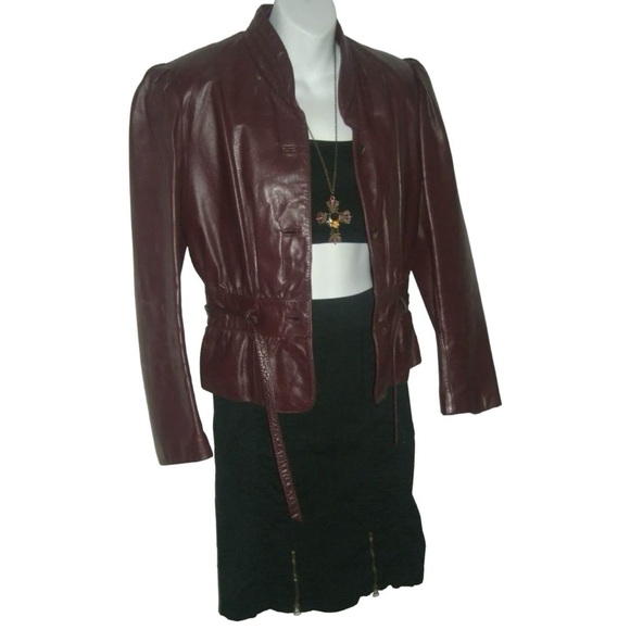 Vintage 80's Wilsons Oxblood Leather Jacket Crop Trench Retro Goth ALT egirl Spy - Picture 6 of 16